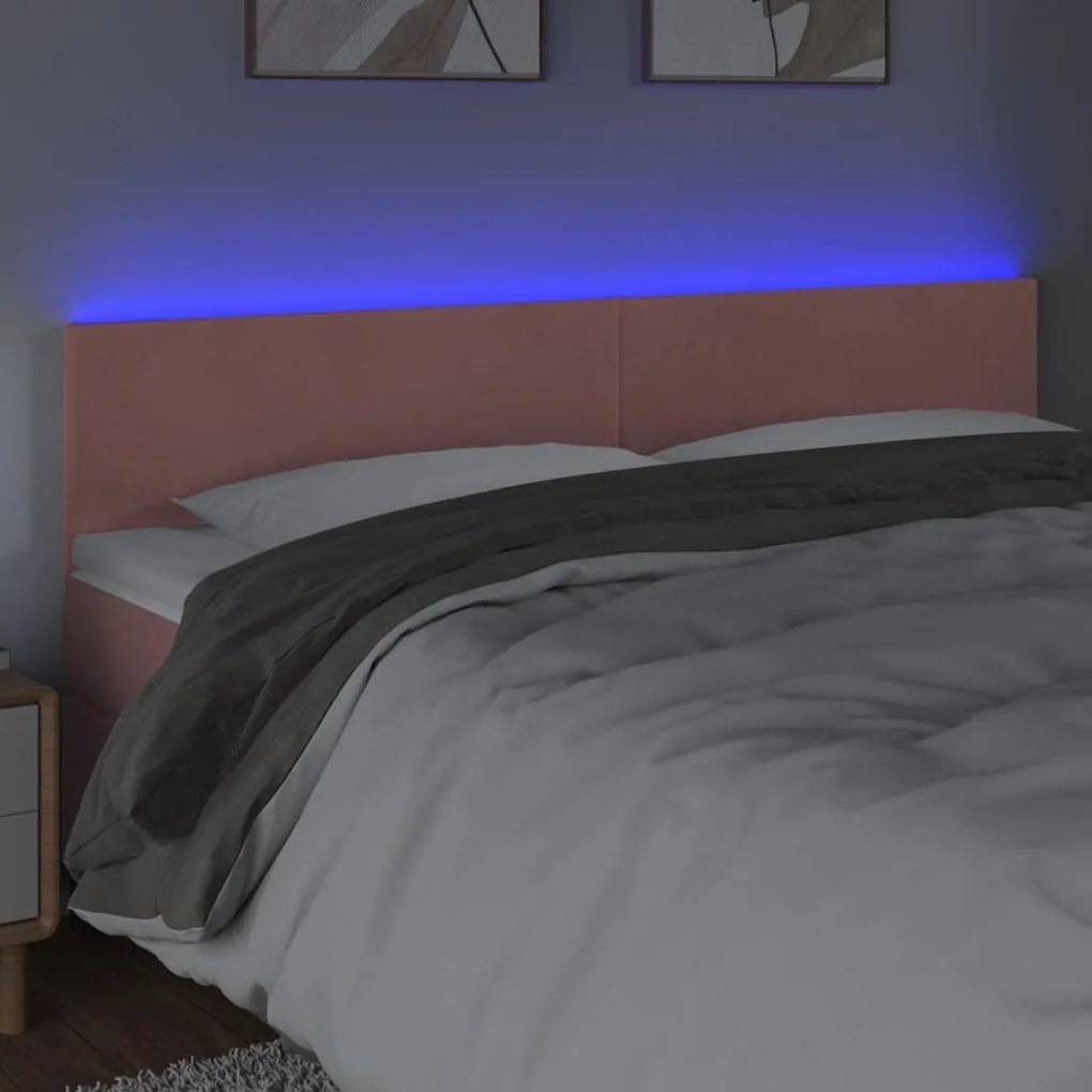 Testiera a led rosa 180x5x78/88 cm in velluto