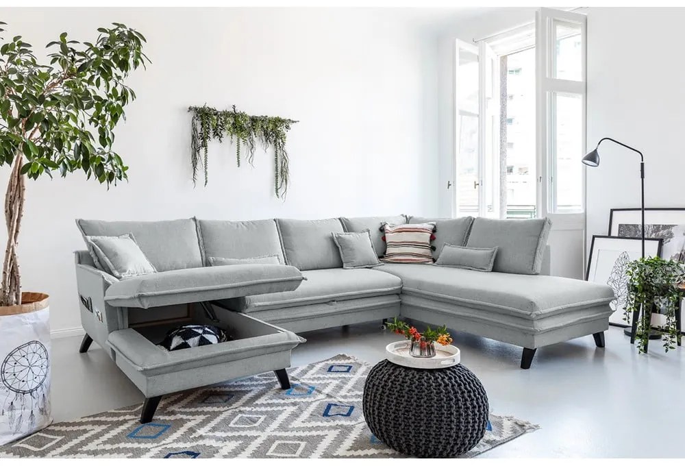 Divano letto a U grigio chiaro, angolo destro Charming Charlie - Miuform