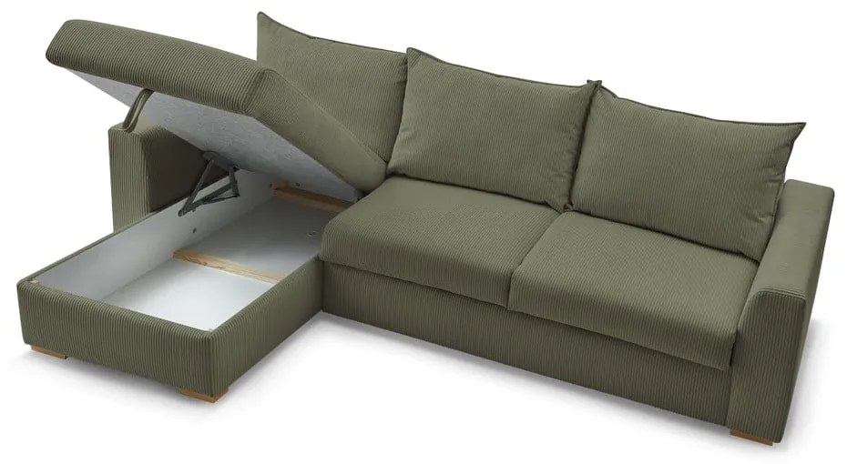 Divano angolare verde allungabile (con composizione variabile) con rivestimento in velluto a coste Augustin – Bobochic Paris