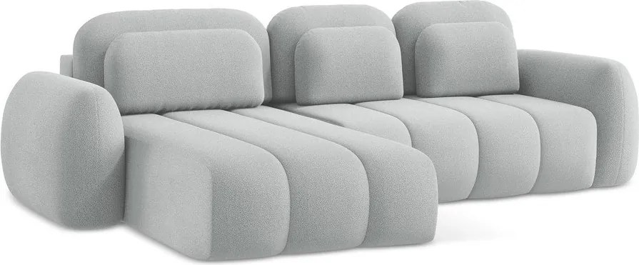 Divano angolare grigio chiaro allungabile/con contenitore (con penisola a sinistra/con chaise lounge) con rivestimento in bouclé Pele – Makamii