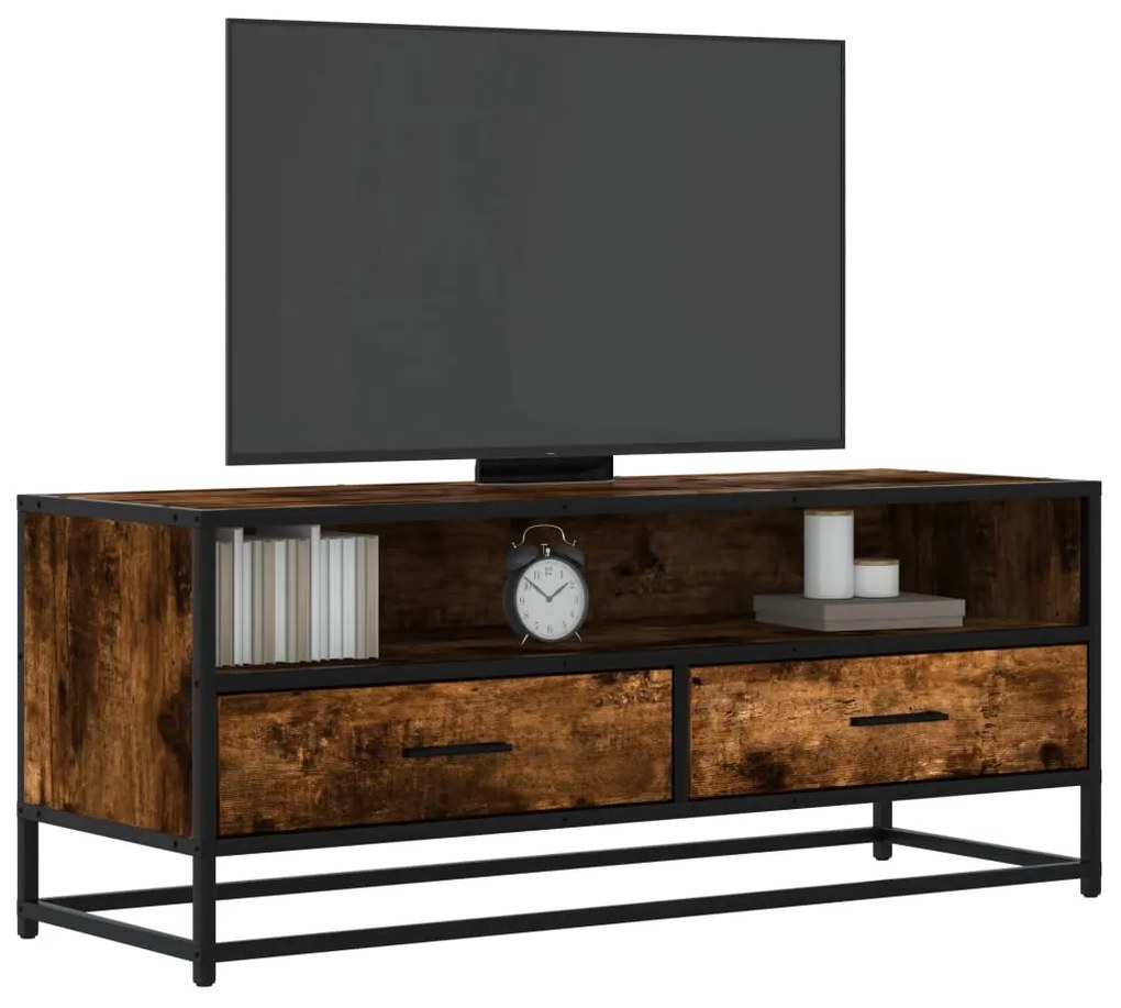 Mobile Tv Rovere Fumo 100x34,5x40cm Legno Multistrato E Metallo /