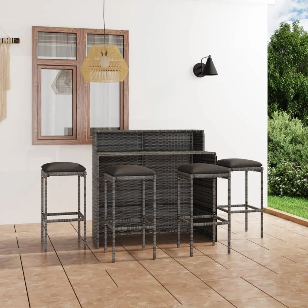 Set Bar da Giardino 5 pz con Cuscini Grigio