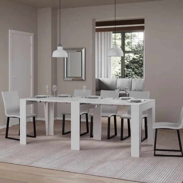 Consolle allungabile 90x25/211 cm DEVA Bianco Frassino allunghe interne