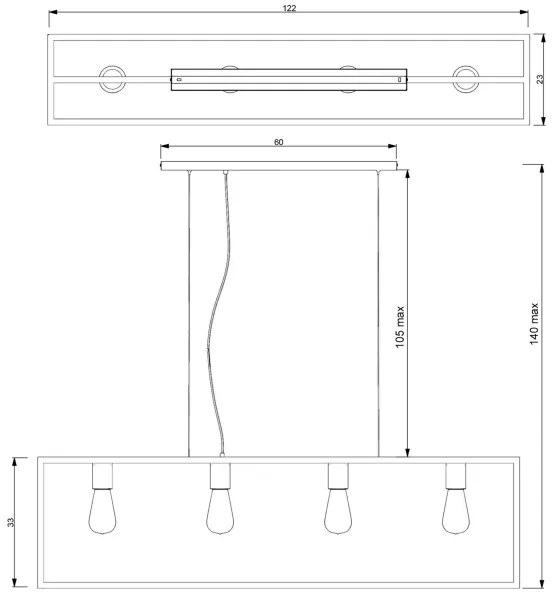 Lampadario su corda FRAME 4xE27/60W/230V nero
