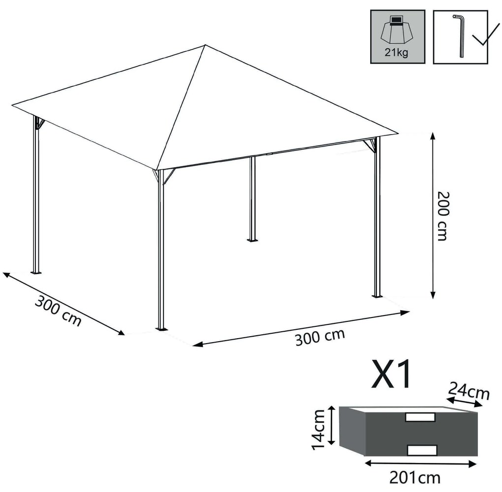 GREX - gazebo da giardino in acciaio 3 x 3 m