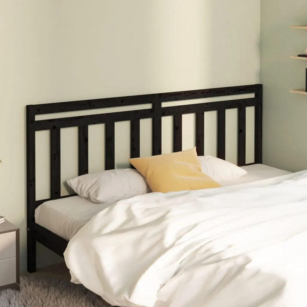 Testiera Per Letto Nera 206x4x100 Cm İn Legno Massello Di Pino /