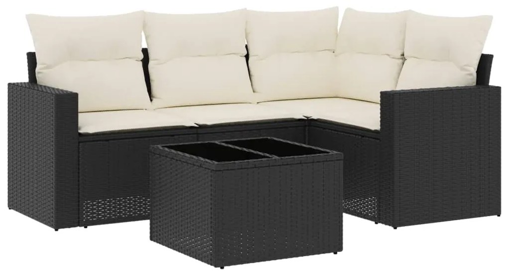 Set divani da giardino 5 pz con cuscini in polyrattan nero