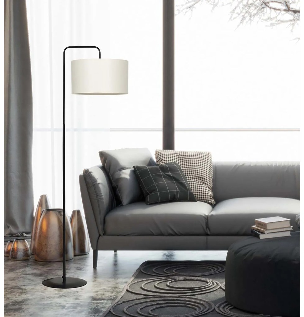 Piantana Contemporaneo Sigfrido Acciaio Nero Ecru 1 Luce E27 Ip20