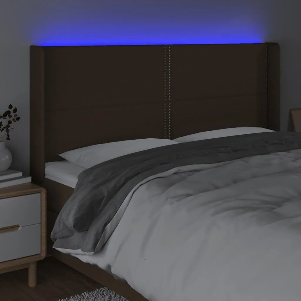 Testiera a led marrone scuro 203x16x118/128 cm in tessuto