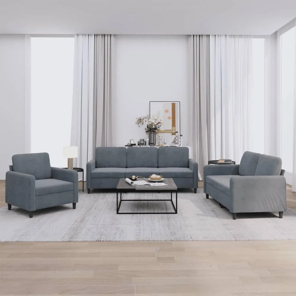 Set Di Divani 3 Pz Grigio Scuro İn Velluto /