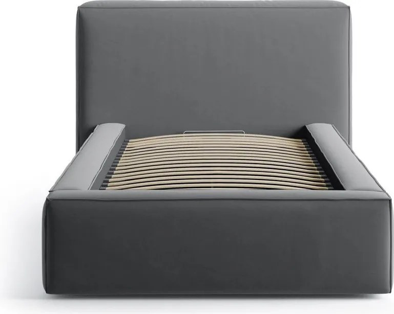 Letto singolo imbottito grigio con contenitore con rete inclusa 90x200 cm Jodie – Micadoni
