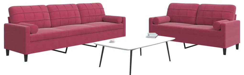 Set Di Divani 2 Pz Con Cuscini E Rinforzi Rosso Vino İn Velluto /