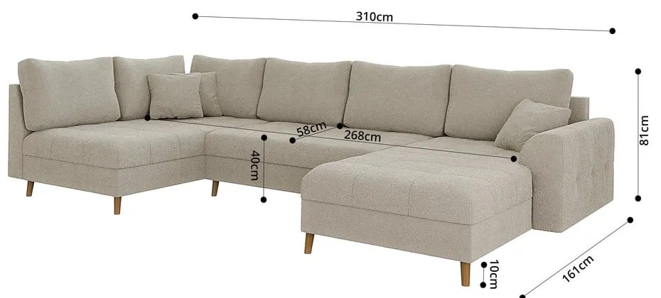 Divano angolare beige in tessuto bouclé (angolo destro/"U") Ariella - Ropez