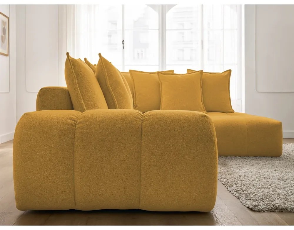 Divano angolare color senape allungabile e con contenitore (penisola a destra/a L) con rivestimento in ciniglia Everest – Bobochic Paris