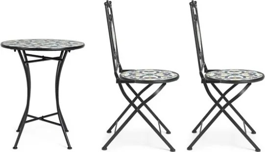 Set bistrot da giardino in mosaico con tavolino tondo e sedie pieghevoli Positano Bizzotto