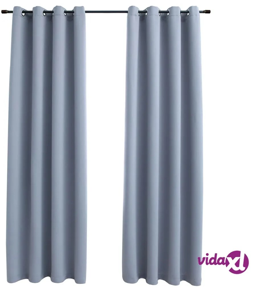 vidaXL Tende Oscuranti con Anelli in Metallo 2 pz Grigie 140x175 cm