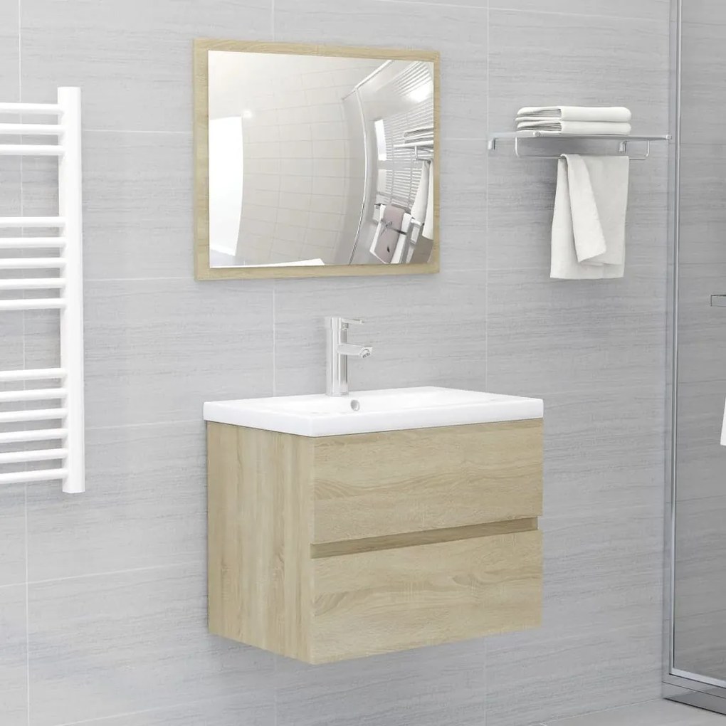 Mobile bagno con lavabo integrato rovere sonoma in truciolato