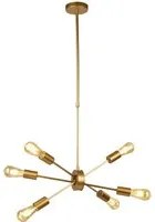 Lampadario Industrial-Nordico Alfa Acciaio Oro 6 Luci E27