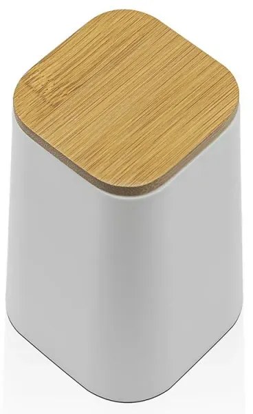 Porta spazzolini in finitura bianca opaca con dettagli in bamboo