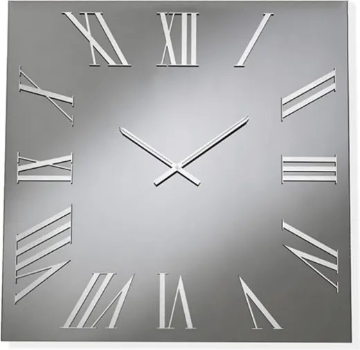 Orologio quadrato in cristallo Fumč e numeri Argento 60x60 cm - ROGER