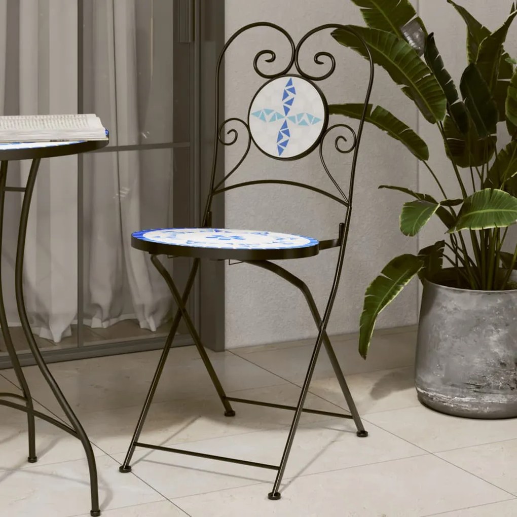 Sedie Da Bistrò Pieghevoli 2 Pz Blu E Bianco İn Ceramica /