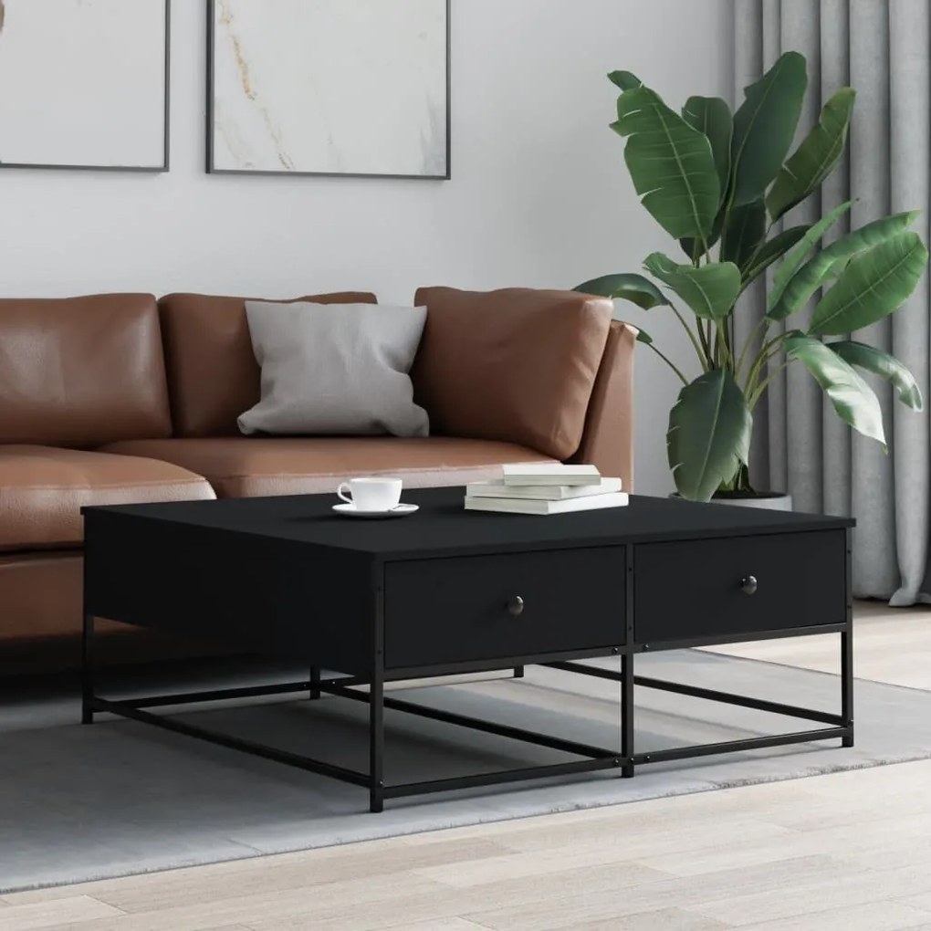Tavolino Da Salotto Nero 100x99x40 Cm İn Legno Multistrato /