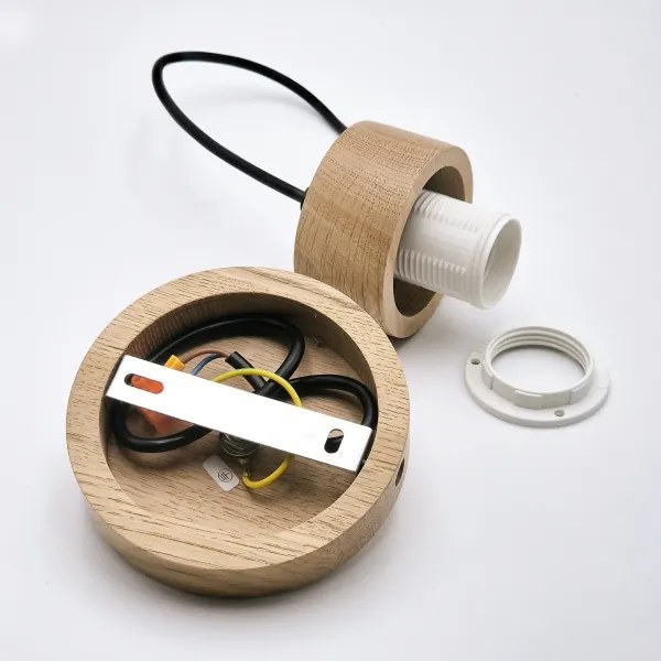 Lampadario a sospensione con filo HARMONY 1xE27/15W/230V diametro 14 cm bianco/quercia