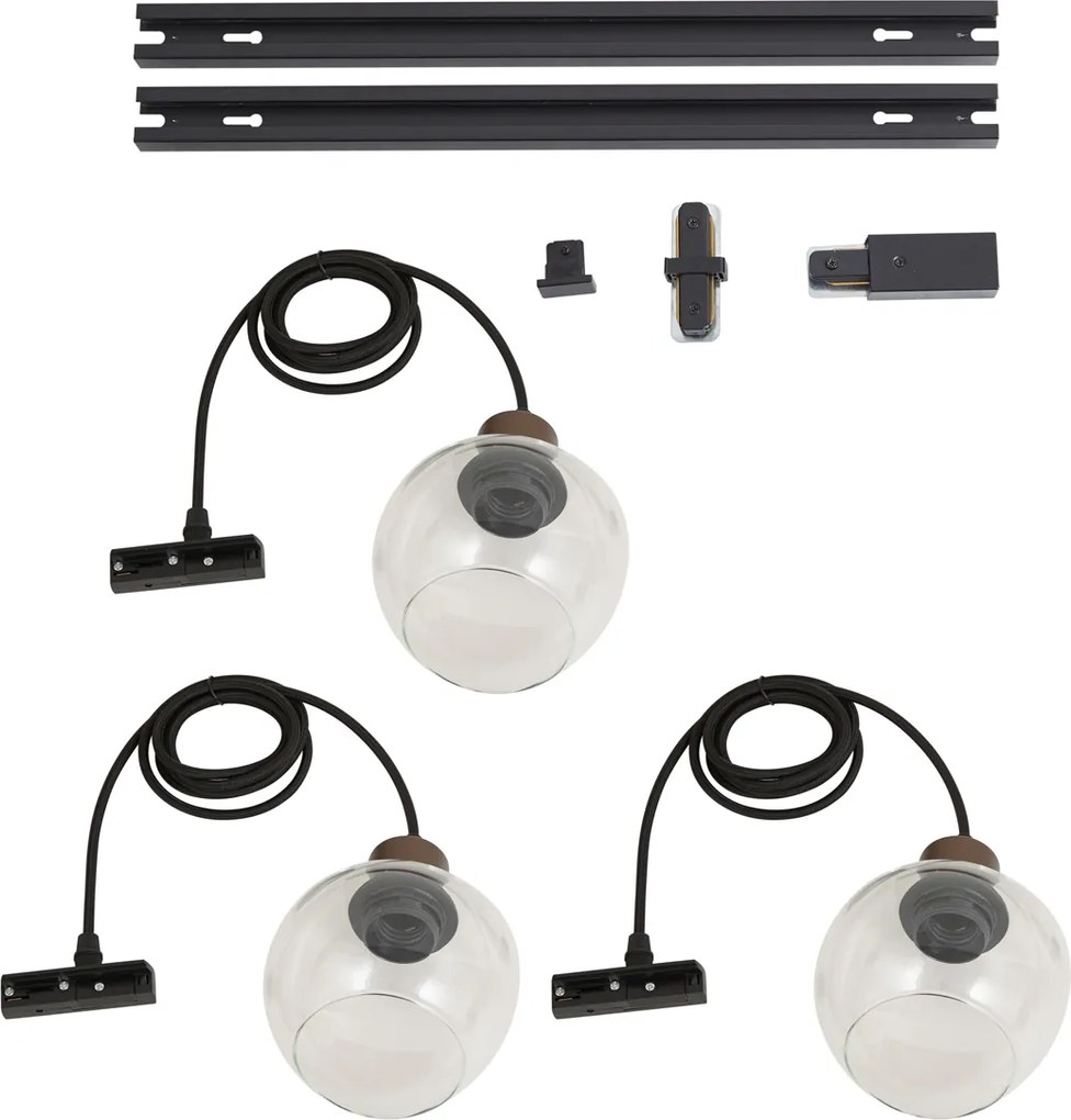 Modern railsysteem zwart met 3 hanglampen brons 1-fase - Iconic Lava
