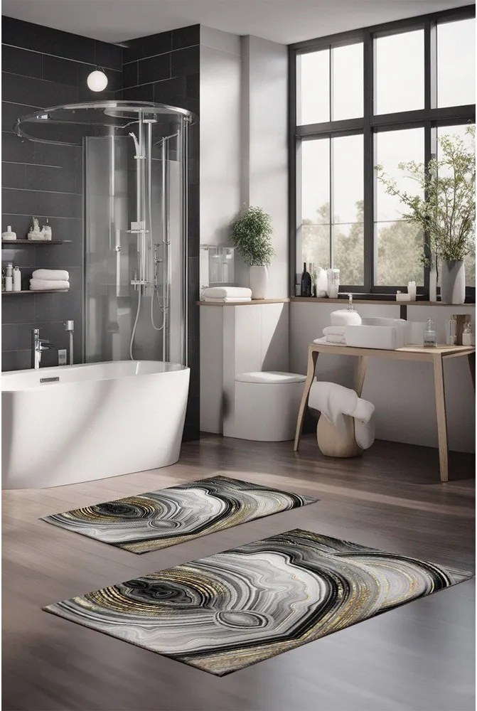 Set di tappetini per il bagno grigi/dorati 2 pz 60x100 cm CT – Foutastic