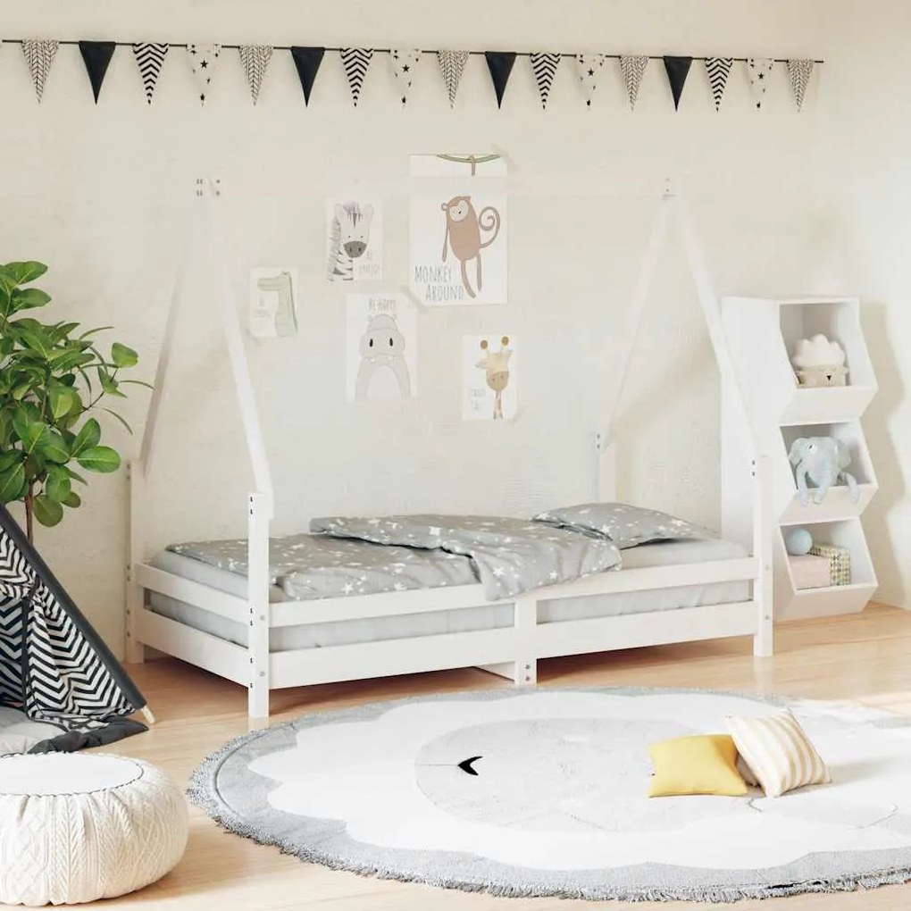 Giroletto Per Bambini Bianco 80x160cm İn Legno Massello Di Pino /
