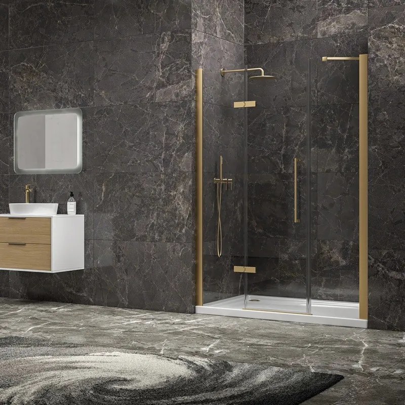 Porta doccia 160 cm battente e 2 fissi oro spazzolato | KT6000G - KAMALU
