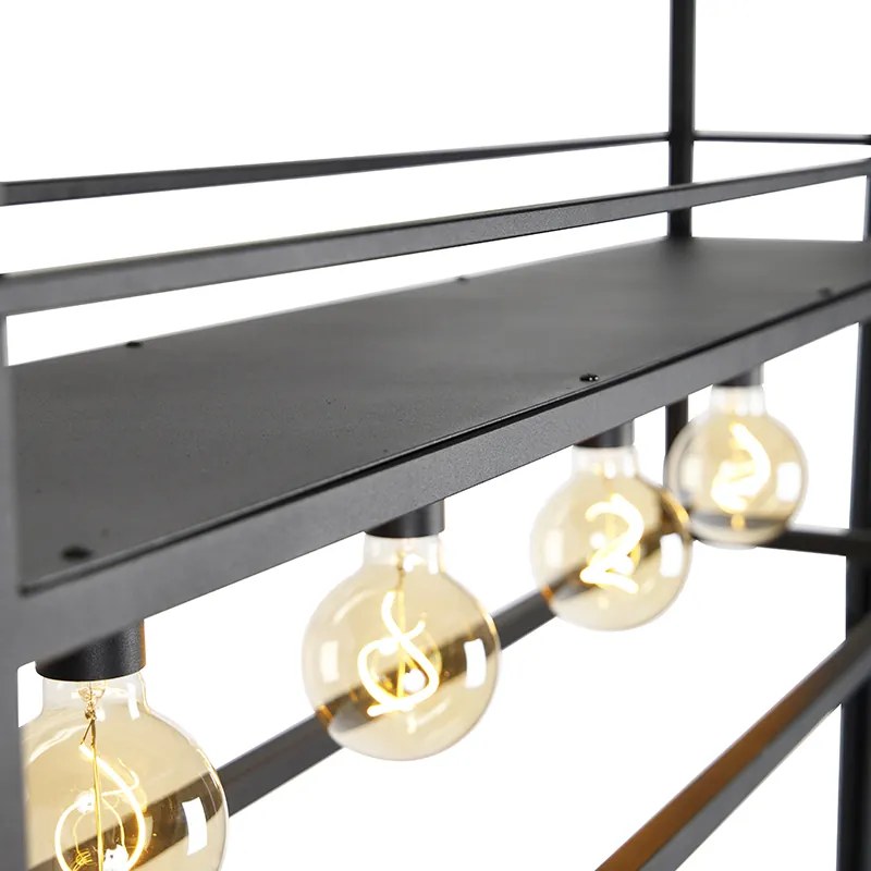 Lampada a sospensione industriale nera con mensola grande 4 luci - Cage Rack