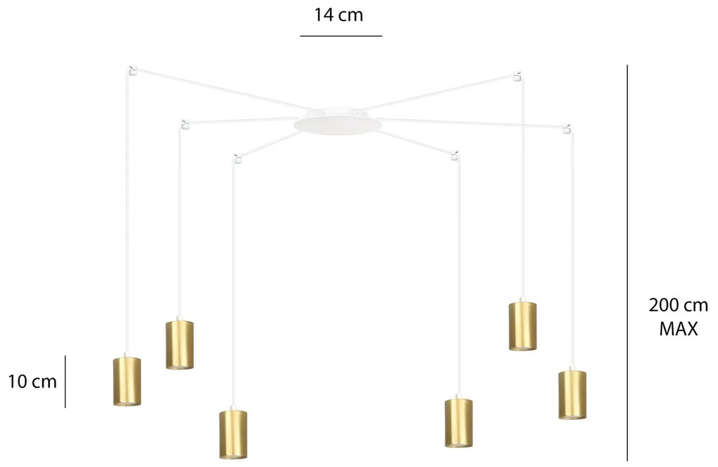 Sospensione A Ragno In Acciaio Bianco E Oro 6 Luci Tracker Con Cavo 3 Metri