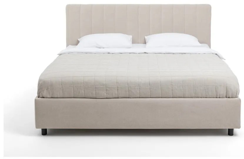 Letto matrimoniale imbottito beige con contenitore, materasso e rete inclusi 160x200 cm Myra Slim Line – Bonami Selection