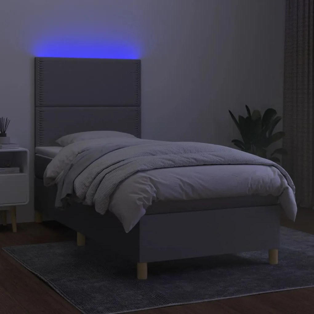 Letto a Molle Materasso e LED Grigio Chiaro 80x200 cm Tessuto