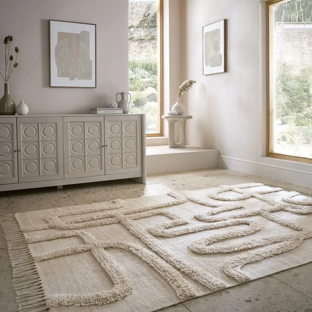 Tappeto beige in lana tessuto a mano 120x170 cm Loma – Flair Rugs
