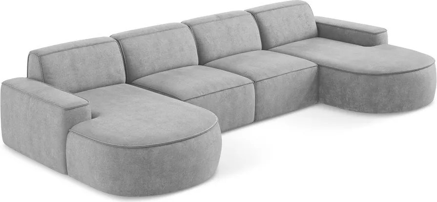 Divano angolare grigio chiaro (a U) con rivestimento in ciniglia Omao – Makamii