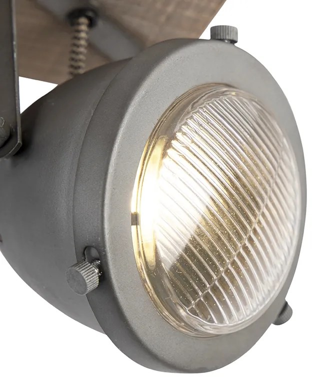 Faretto industriale in acciaio con legno orientabile 3 luci - Emado