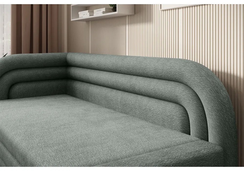 Divano verde allungabile/con contenitore con penisola a sinistra e rivestimento in ciniglia 223 cm Fabillo – ELTAP