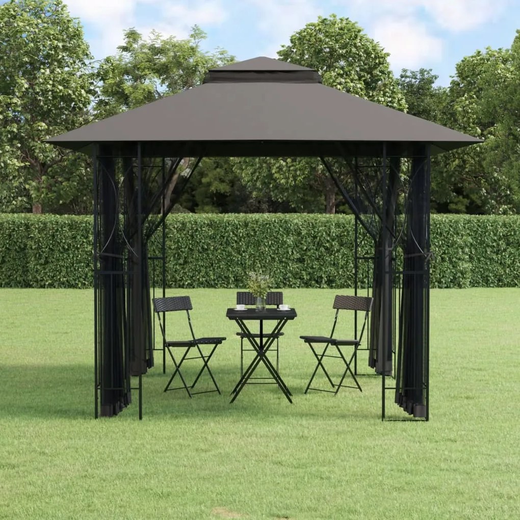 Gazebo Con Pareti Laterali Antracite 300x300x270 Cm Acciaio /