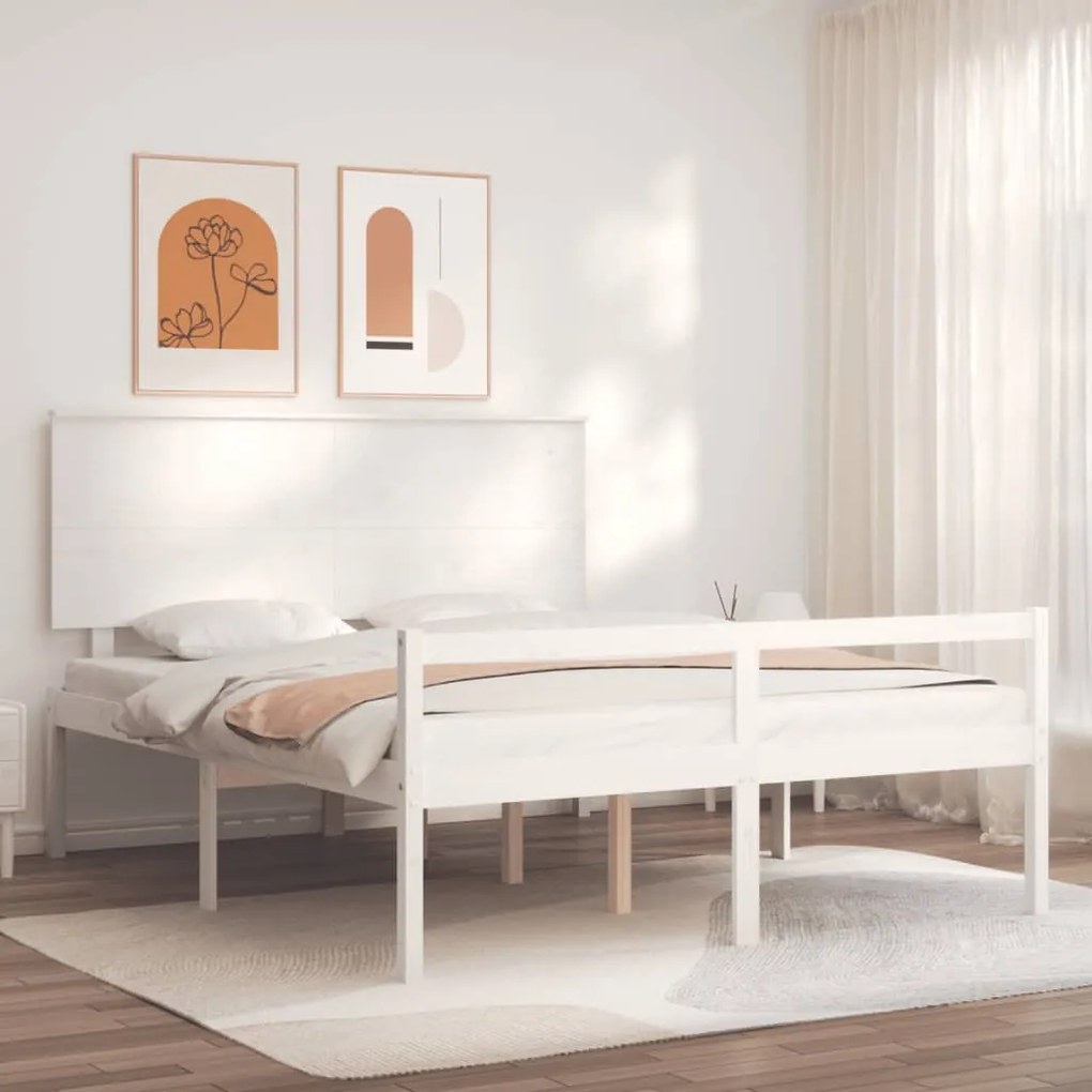 Letto per Anziani con Testiera Bianco 160x200 cm Legno Massello