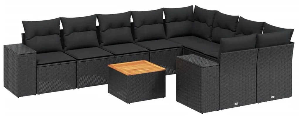 Set Divani da Giardino 10pz con Cuscini in Polyrattan Nero