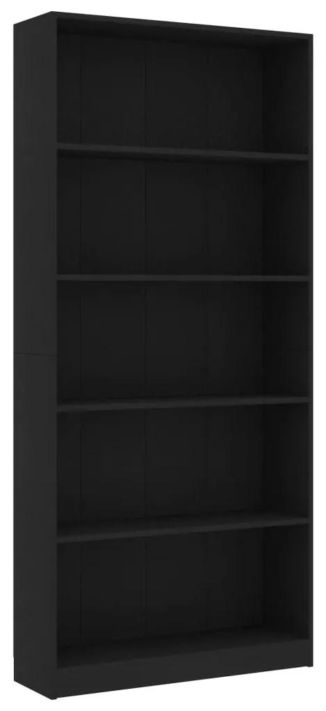 Libreria a 5 ripiani nera 80x24x175 cm in truciolato