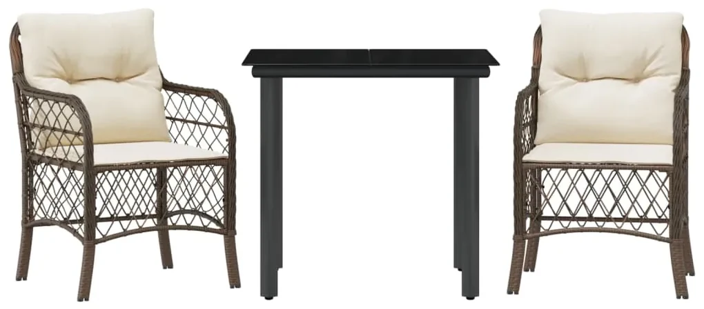 Set bistrò 3 pz con cuscini marrone in polyrattan