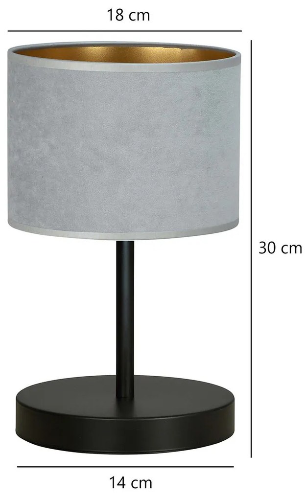 Lampada Da Tavolo 1 Luce Ganesha In Acciaio Nero E Paralume In Tessuto Grigio
