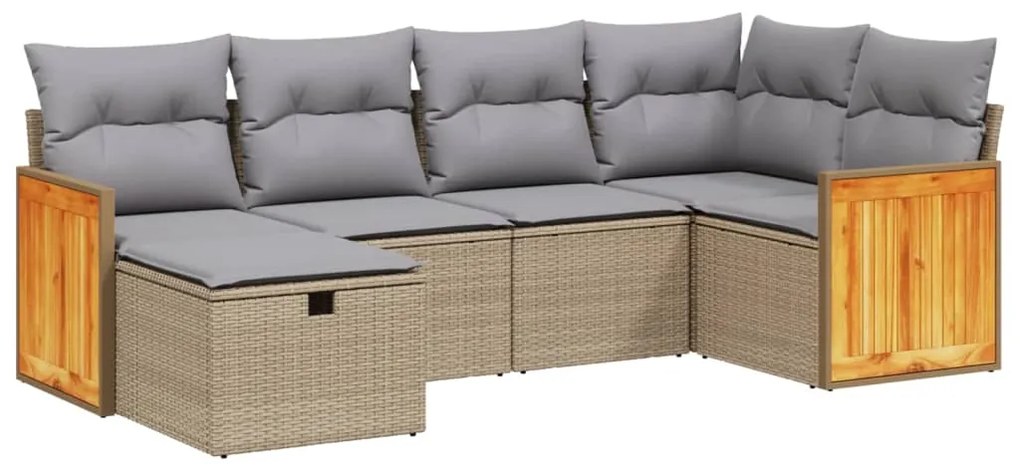 Set Divano da Giardino 6 pz con Cuscini Beige Misto Polyrattan