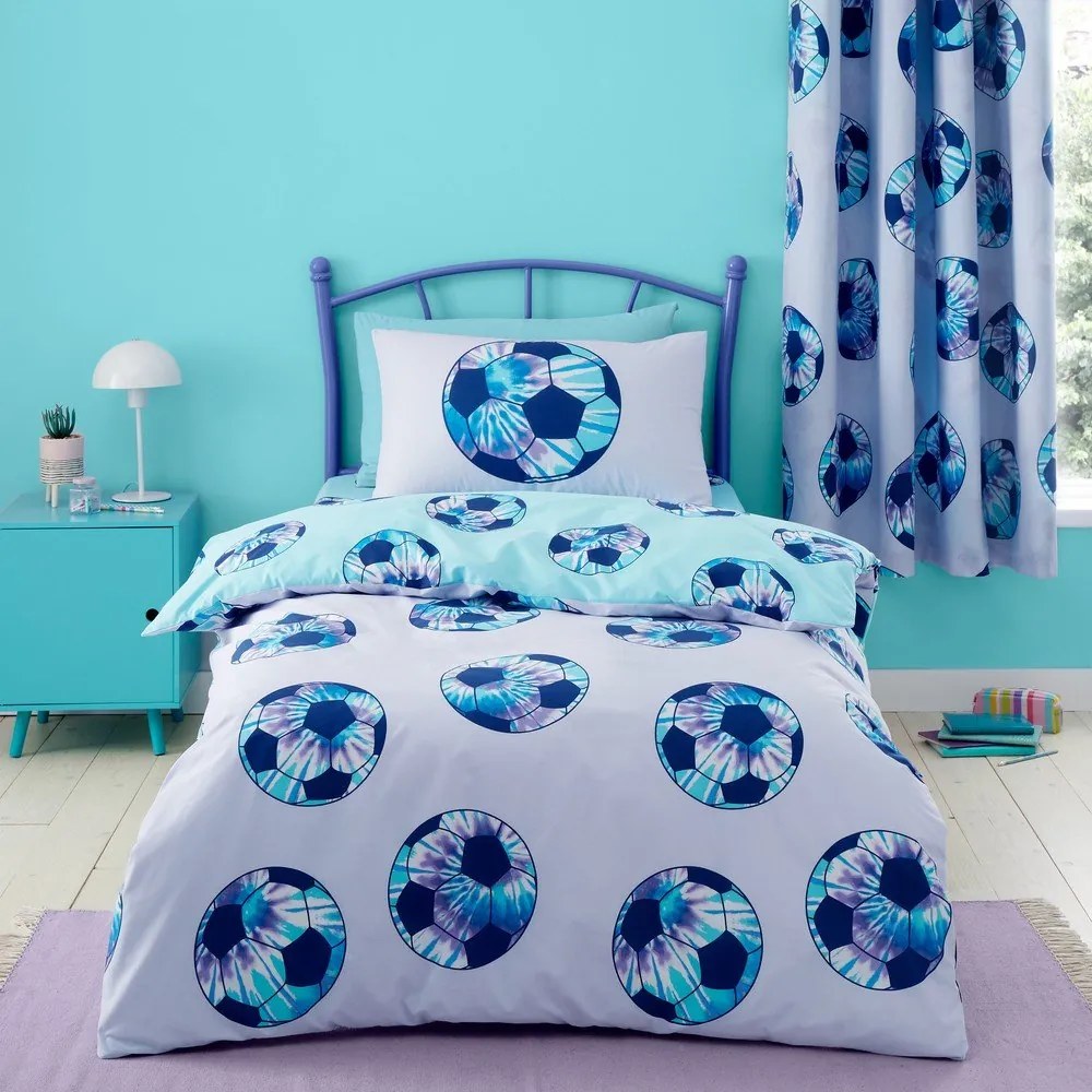 Set copripiumino e federa da bambini viola e turchese per letto matrimoniale 200x200 cm Tie Dye Football – Catherine Lansfield
