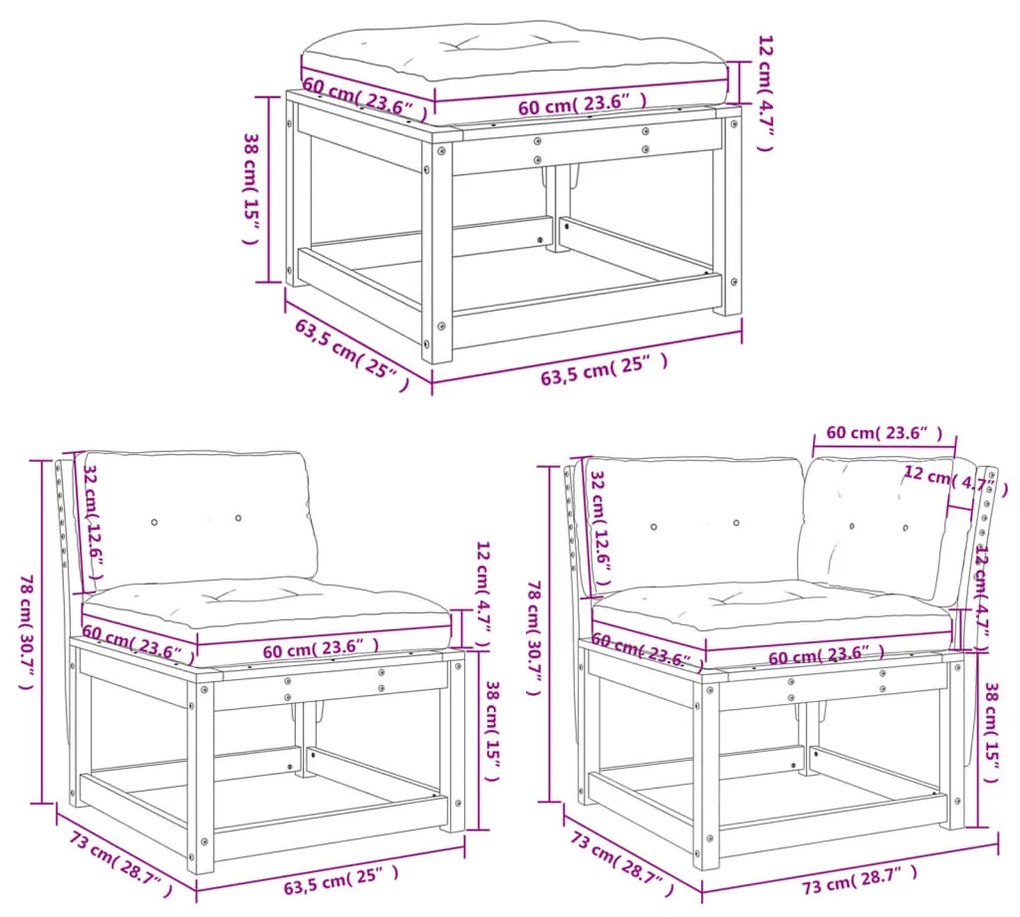 Set Divani Giardino 5pz con Cuscini Bianco Legno Massello Pino