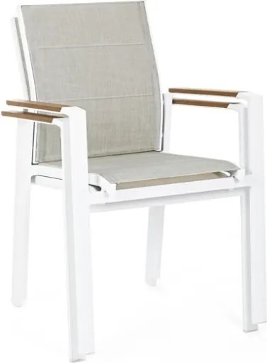 Sedie da esterno bianche in alluminio con braccioli in legno e seduta in textilene Kubik Bizzotto - 4 pezzi