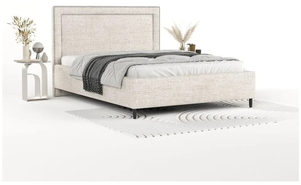 Letto matrimoniale imbottito crema con spazio contenitivo e rete 160x200 cm Baleine - Maison de Rêve